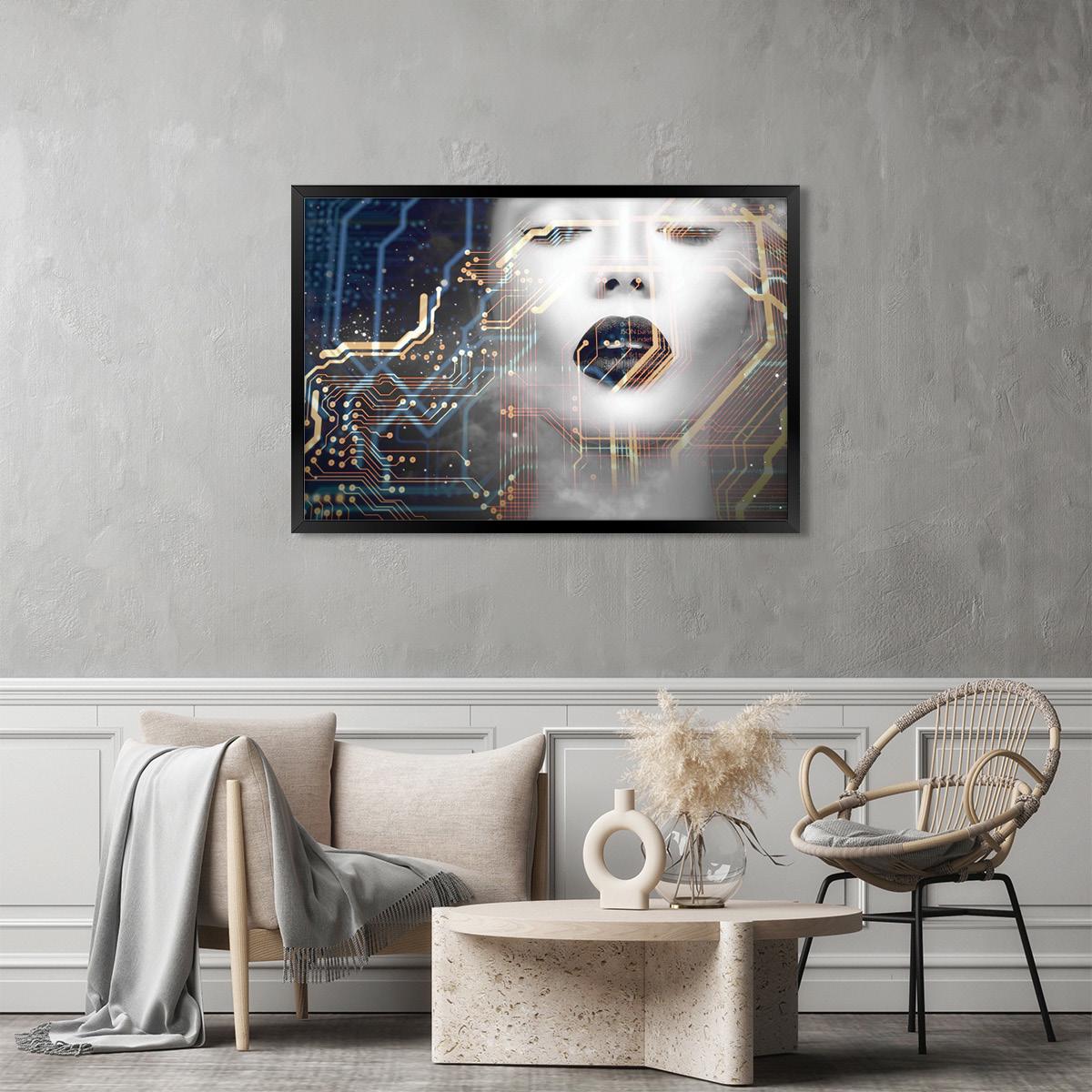 Ethereal Futuristic Woman Portrait | Abstract Fantasy Digital Canvas Print | Modern Sci-Fi Wall Art Decor