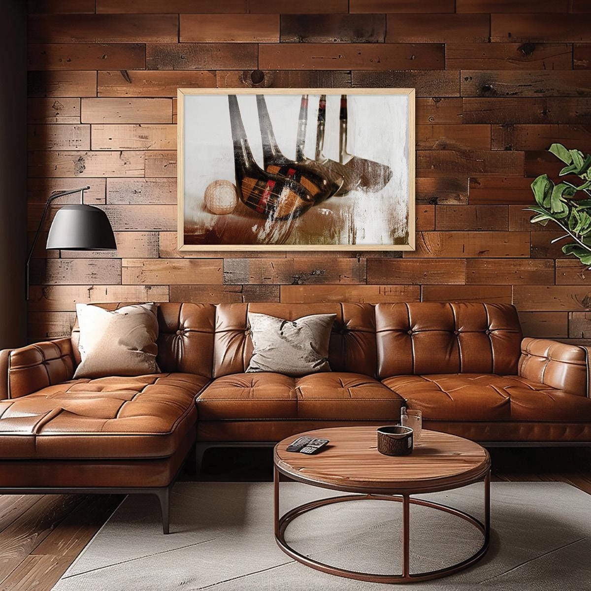 Modern Golf Club Wall Art - Man Cave Sports Home Decor, Framed Artwork