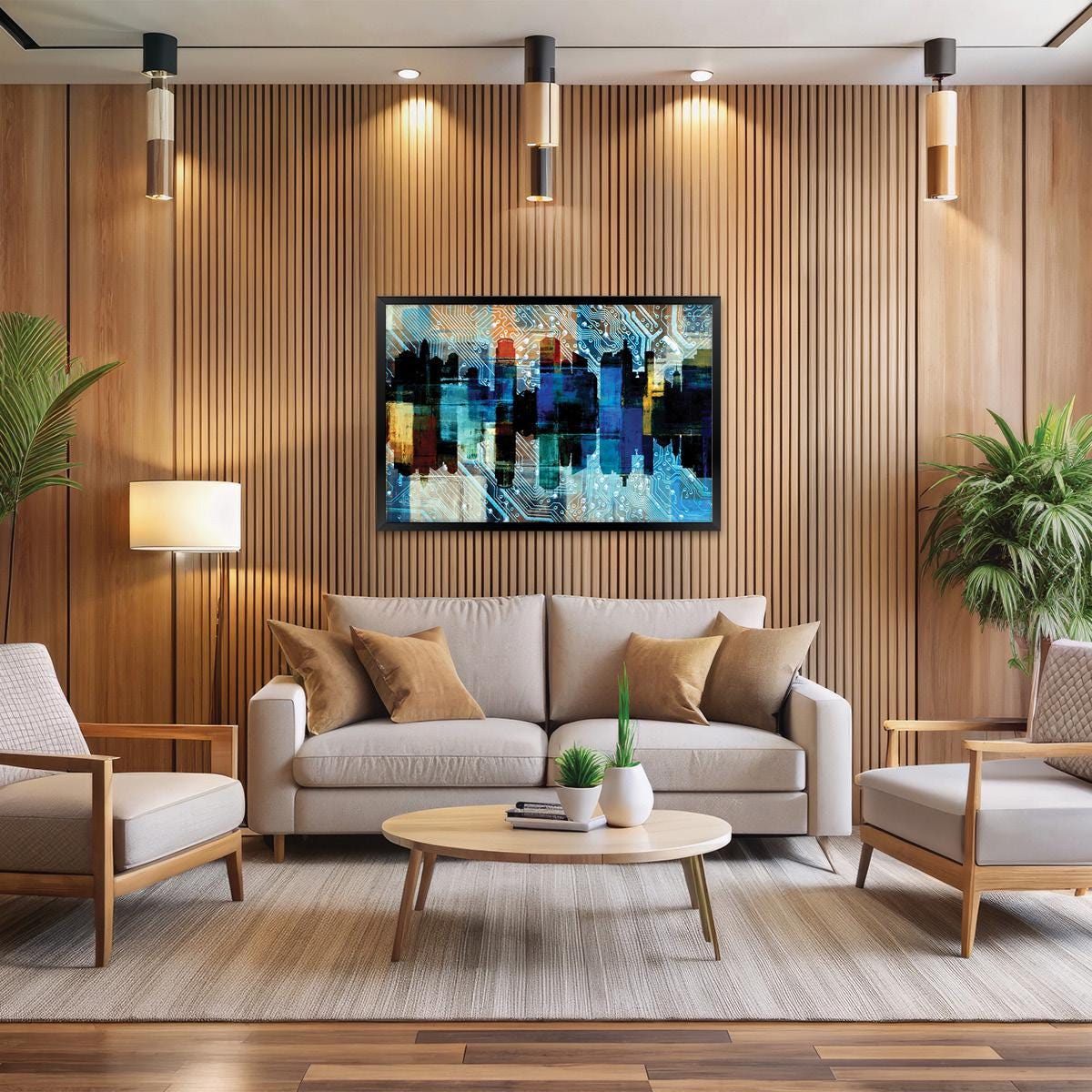 Blue Urban Abstract Canvas Print - Colorful City Modern Wall Art, Framed Options