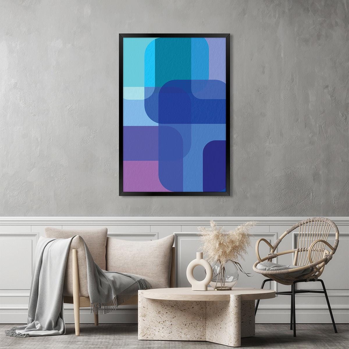 Blue Abstract Shapes Canvas Print: Modern Colorful Wall Art, Framed Options Available