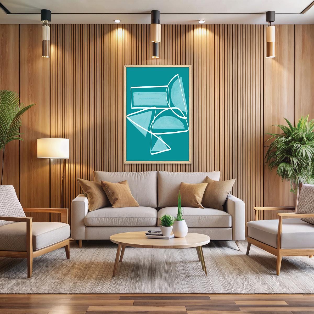 Blue Geometric Abstract Canvas Print: Modern Colorful Wall Art, Framed Options Available