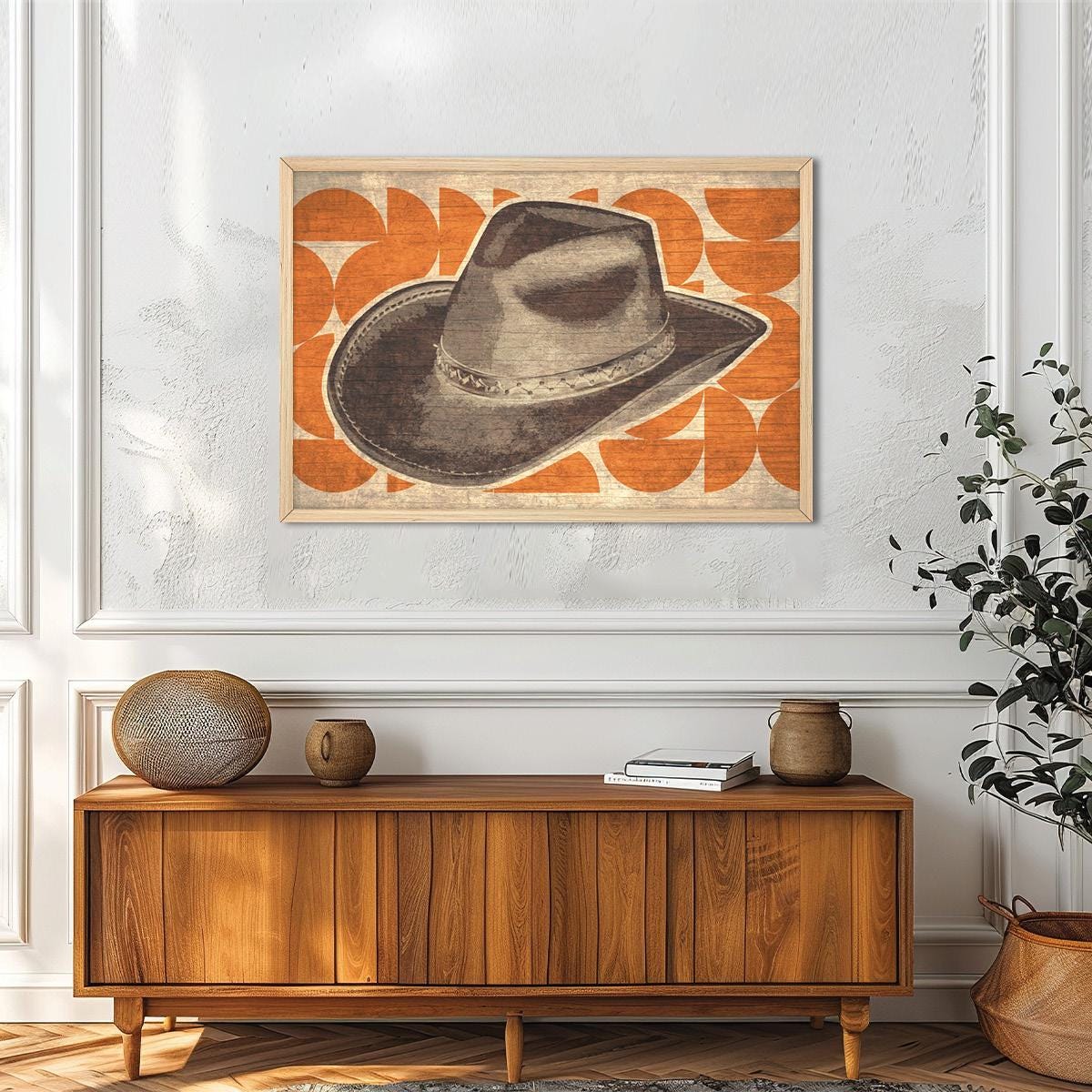 Vintage Western Cowboy Hat Canvas Print - Rustic Farmhouse Americana Wall Art, Framed Options Available