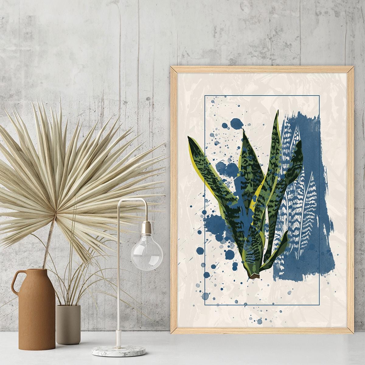 Modern Botanical Plant Canvas Art – Colorful Leaf Print, Framed Artwork