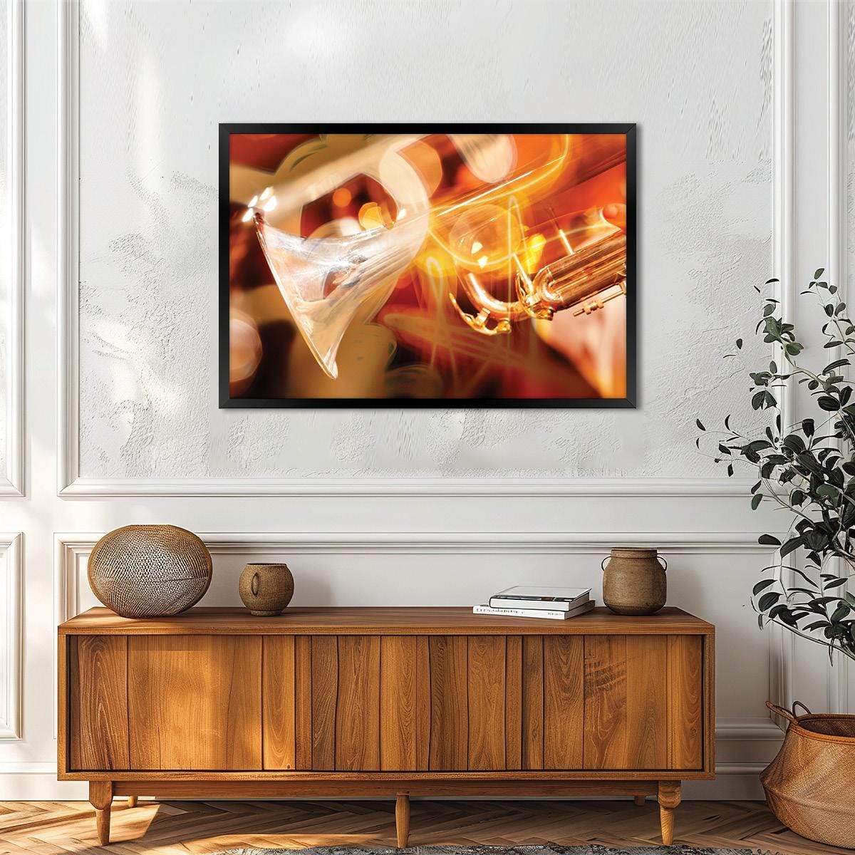 Abstract Jazz Inspired Wall Art - Music Lover Modern Home Decor, Trumpet Framed Artwork