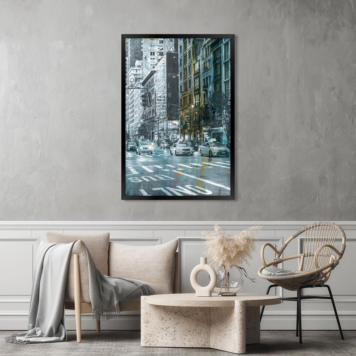 Abstract Urban City Canvas Print: Modern New York City Wall Art, Framed Options Available