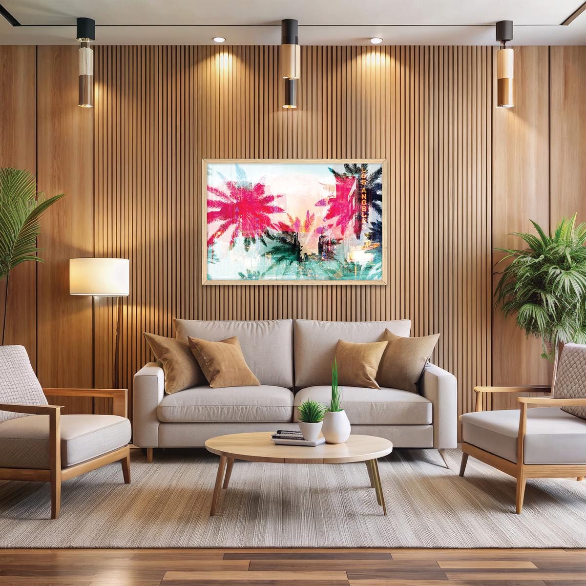 Abstract Colorful Palm Trees Canvas Print: Modern Coastal Wall Art, Framed Options Available