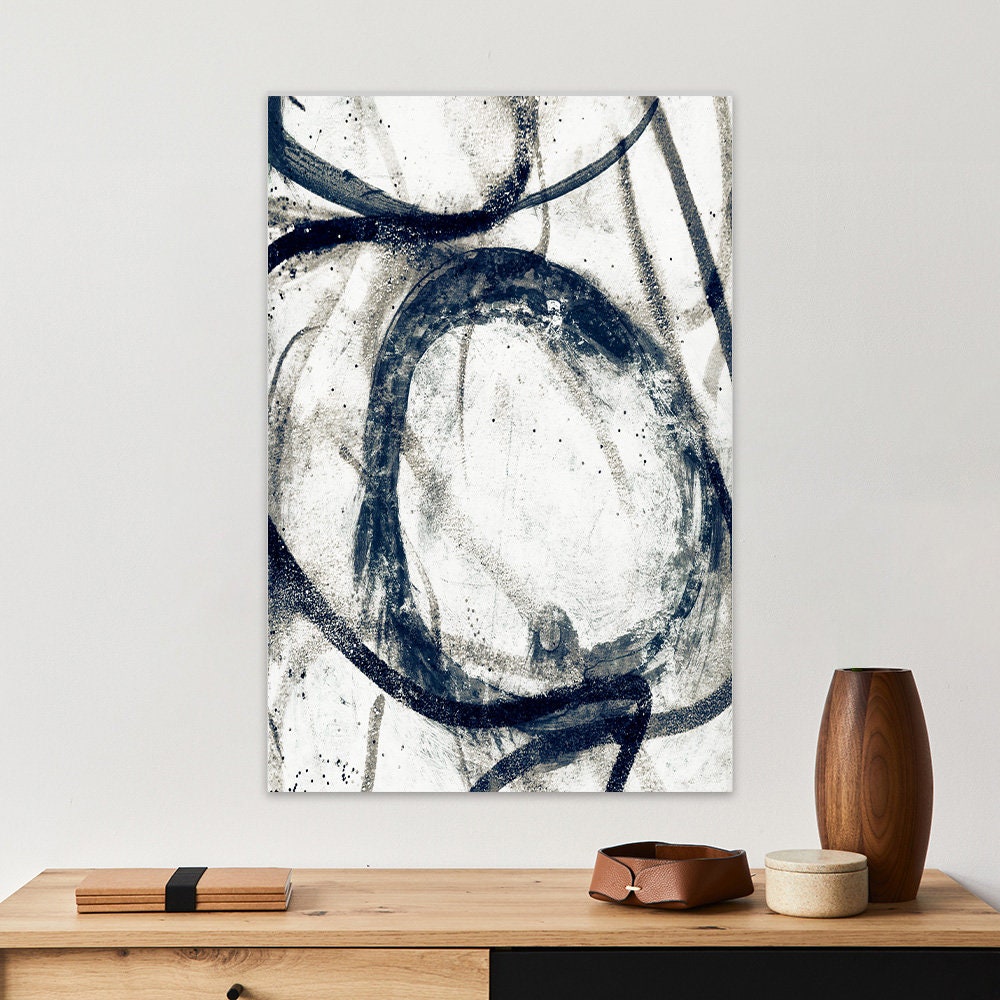 Modern Minimalist Large Abstract Primative Metal Wall Art Neutral Blue, Black & White Glossy Aluminum Print Contemporary Painting Home Decor