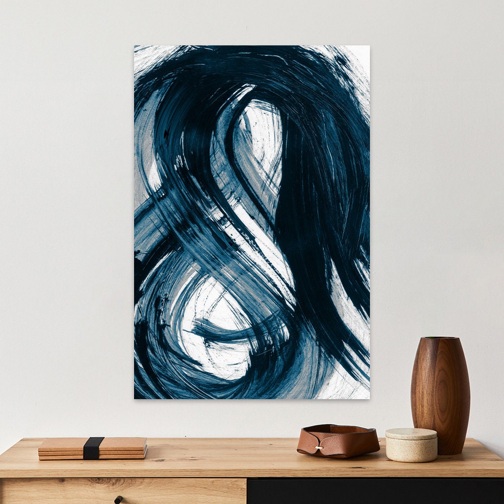 Minimalist Blue White Large Abstract Metal Wall Art Glossy Aluminum Print Decor Modern Contemporary Painting Flow Movement Infitinty Swish