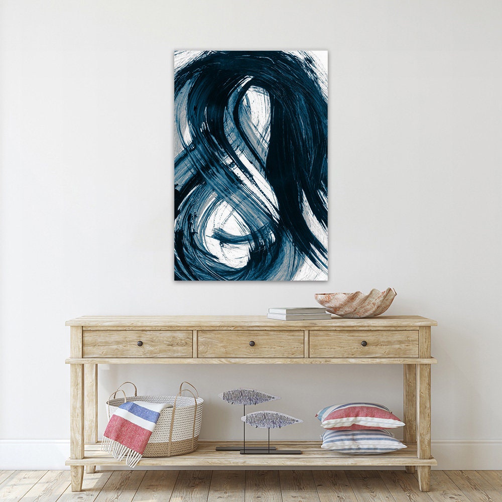 Minimalist Blue White Large Abstract Metal Wall Art Glossy Aluminum Print Decor Modern Contemporary Painting Flow Movement Infitinty Swish