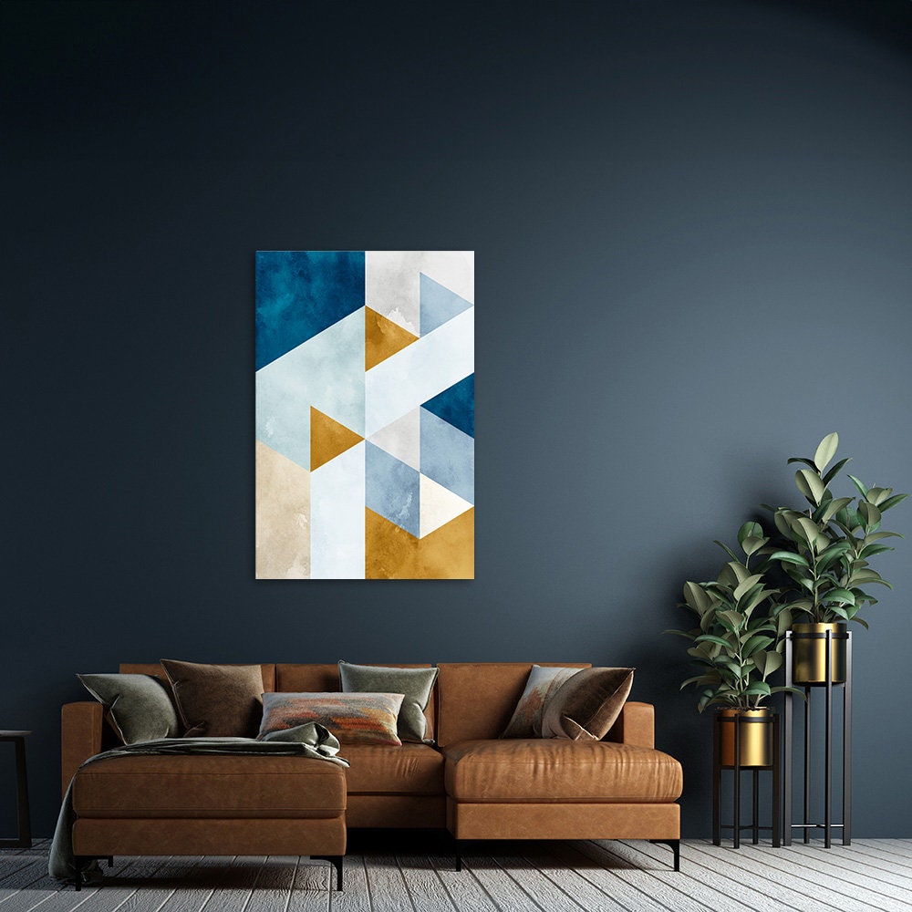 Geometric Coastal Nautical Large Abstract Minimalist Metal Wall Art Blue White Gold Glossy Aluminum Print Decor Modern Contemporary Painting