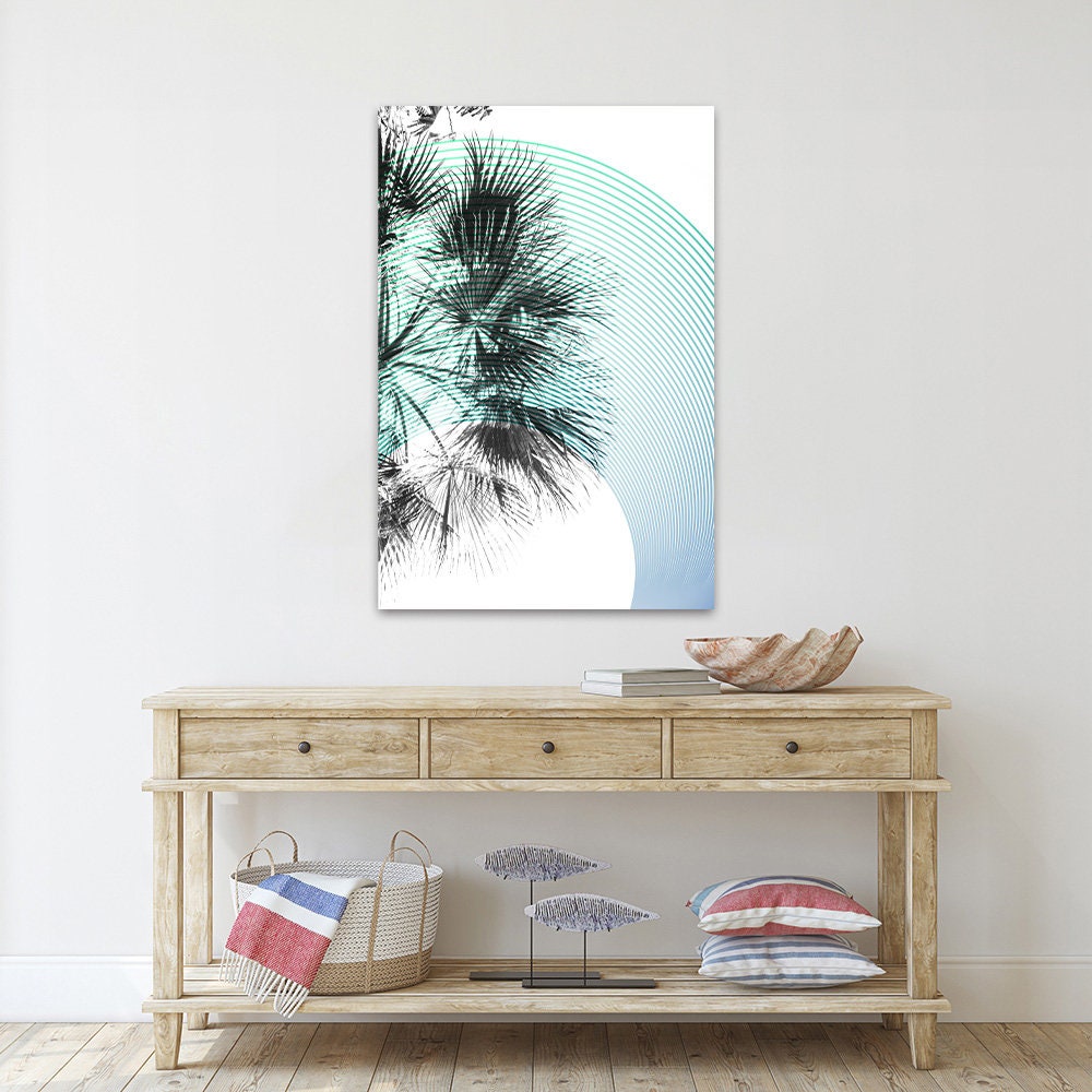 Modern Palm Tree BOHO Coastal Glossy Aluminum Metal Wall Art Print Contemporary Sleek Glossy Home Decor Surf Beach Ocean Geometric Lines