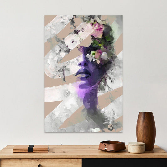 Floral Lady Woman Portrait BOHO Maximalism Colorful Bold Metal Wall Glossy Large Aluminum Art Print Home Decor Modern Contemporary Painting