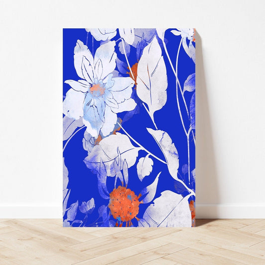 Bold Blue Floral Metal Wall Art - Colorful Abstract Flowers Glossy Aluminum Print - Large Modern Home Decor Gift I