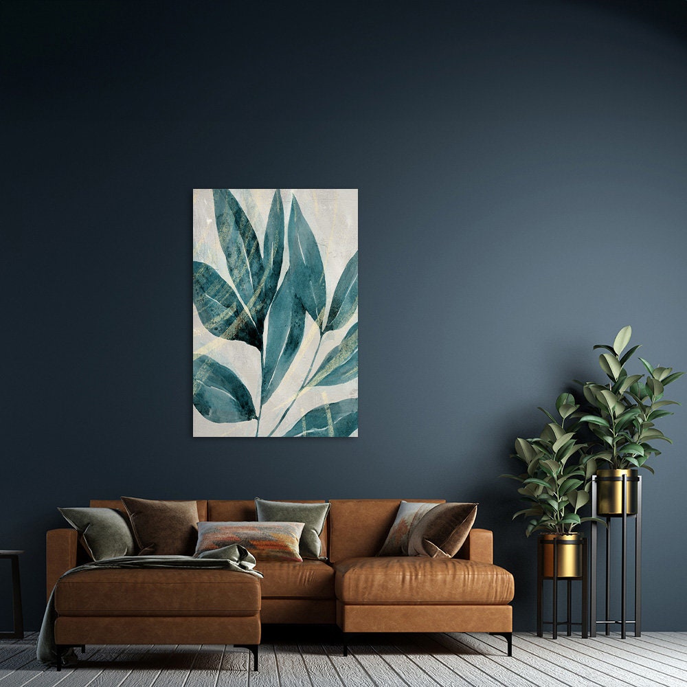 Painted Green Leaves Botanical Biophilic Nature Inspired Fine Art Metal Wall Glossy Large Aluminum Print Decor Modern Contemporary Painting