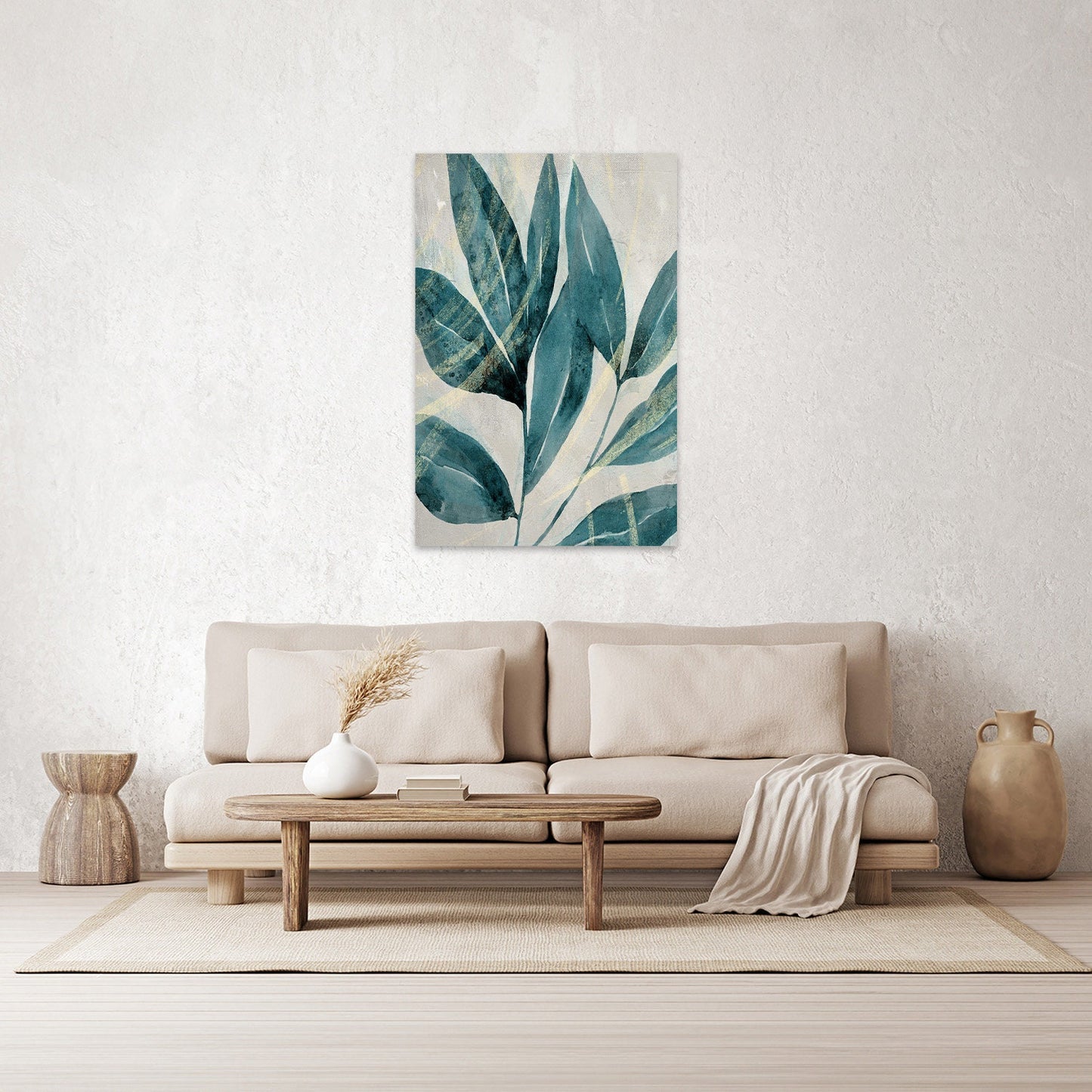 Painted Green Leaves Botanical Biophilic Nature Inspired Fine Art Metal Wall Glossy Large Aluminum Print Decor Modern Contemporary Painting