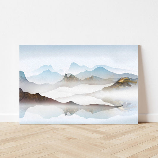 Soft Hills Blue Abstract Mountain Landscape Watercolor Painting Modern Contemporary Metal Wall Art Glossy Large Aluminum Print Home Decor