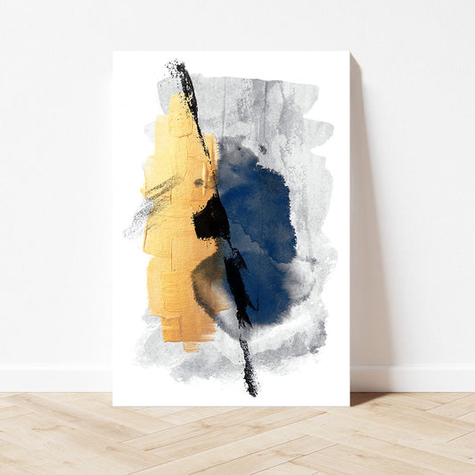 Bold Watercolor Style Abstract Minimalist Metal Wall Art Black Blue Yellow White Glossy Aluminum Print Decor Modern Contemporary Painting