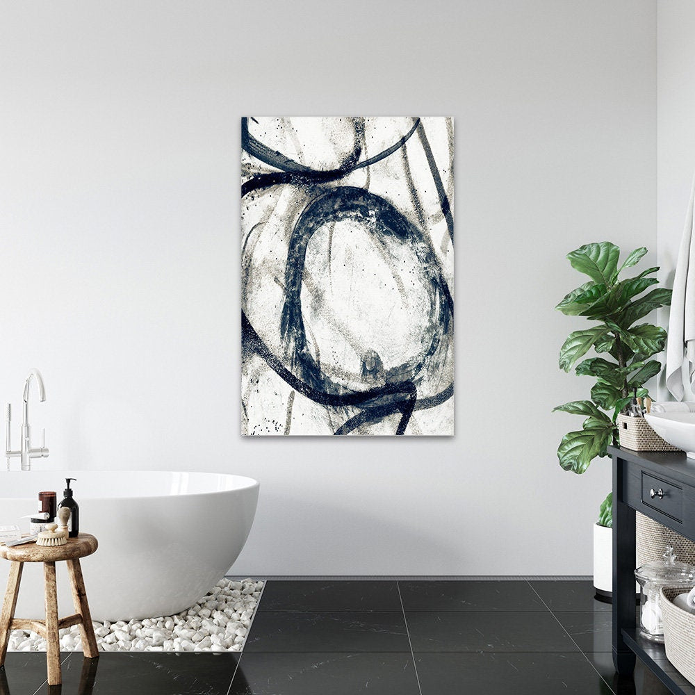 Modern Minimalist Large Abstract Primative Metal Wall Art Neutral Blue, Black & White Glossy Aluminum Print Contemporary Painting Home Decor