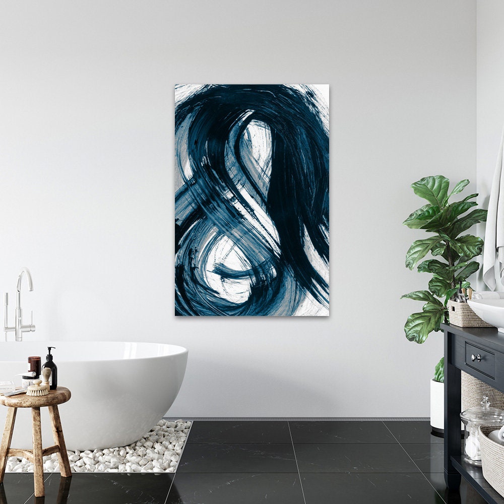 Minimalist Blue White Large Abstract Metal Wall Art Glossy Aluminum Print Decor Modern Contemporary Painting Flow Movement Infitinty Swish