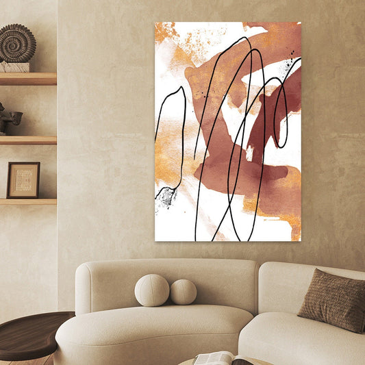 Earth Tone Gold Large Abstract Minimalist Metal Wall Art Camel Brown Black White Glossy Aluminum Print Decor Modern Contemporary Painting