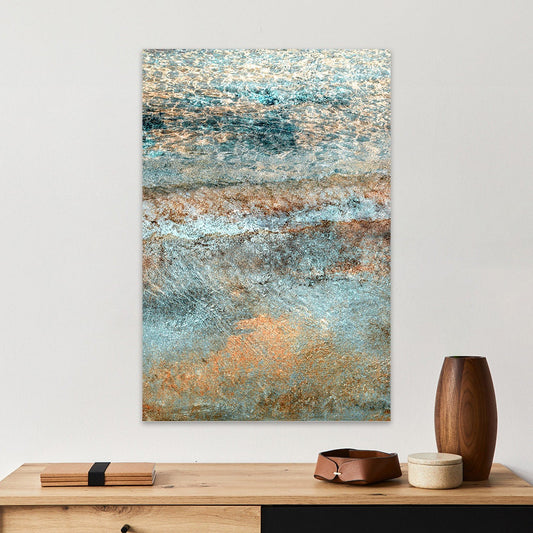 Coastal Ocean Art Colorful Tide Motion Abstract Minimalist Metal Wall Art Glossy Aluminum Print Blue Home Decor Modern Contemporary Painting