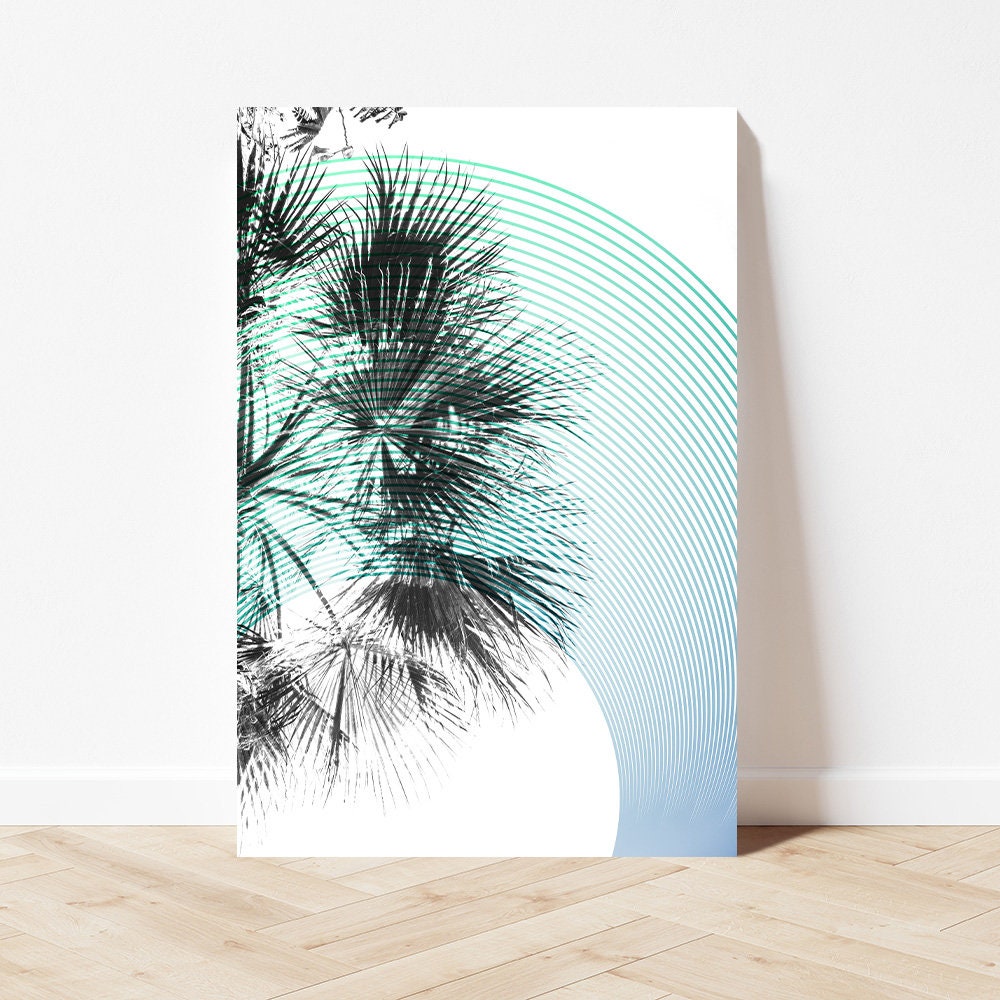 Modern Palm Tree BOHO Coastal Glossy Aluminum Metal Wall Art Print Contemporary Sleek Glossy Home Decor Surf Beach Ocean Geometric Lines