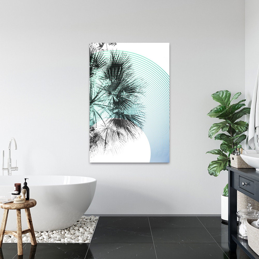 Modern Palm Tree BOHO Coastal Glossy Aluminum Metal Wall Art Print Contemporary Sleek Glossy Home Decor Surf Beach Ocean Geometric Lines