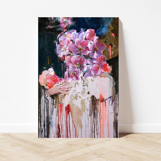 Maximalist Floral Lady Portrait Colorful Modern Fine Art Metal Wall Glossy Large Sleek Aluminum Print Home Decor Modern BOHO Woman Painting