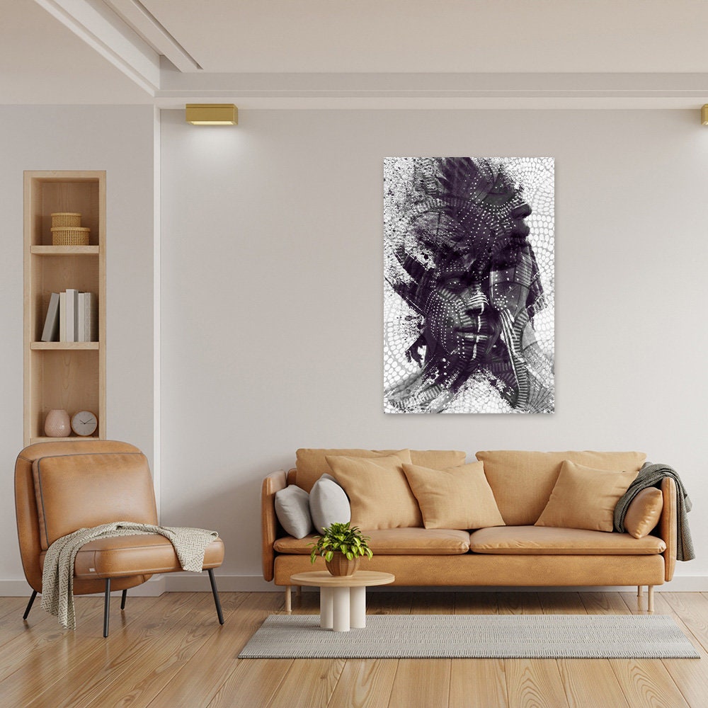 African American Ethnic Male Portrait Art Photo Black & White Abstract Modern Painted Tribal Photography Glossy Aluminum Metal Wall Print