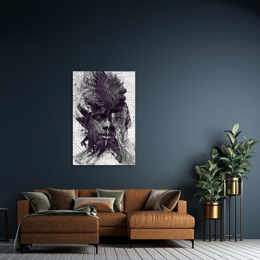 African American Ethnic Male Portrait Art Photo Black & White Abstract Modern Painted Tribal Photography Glossy Aluminum Metal Wall Print