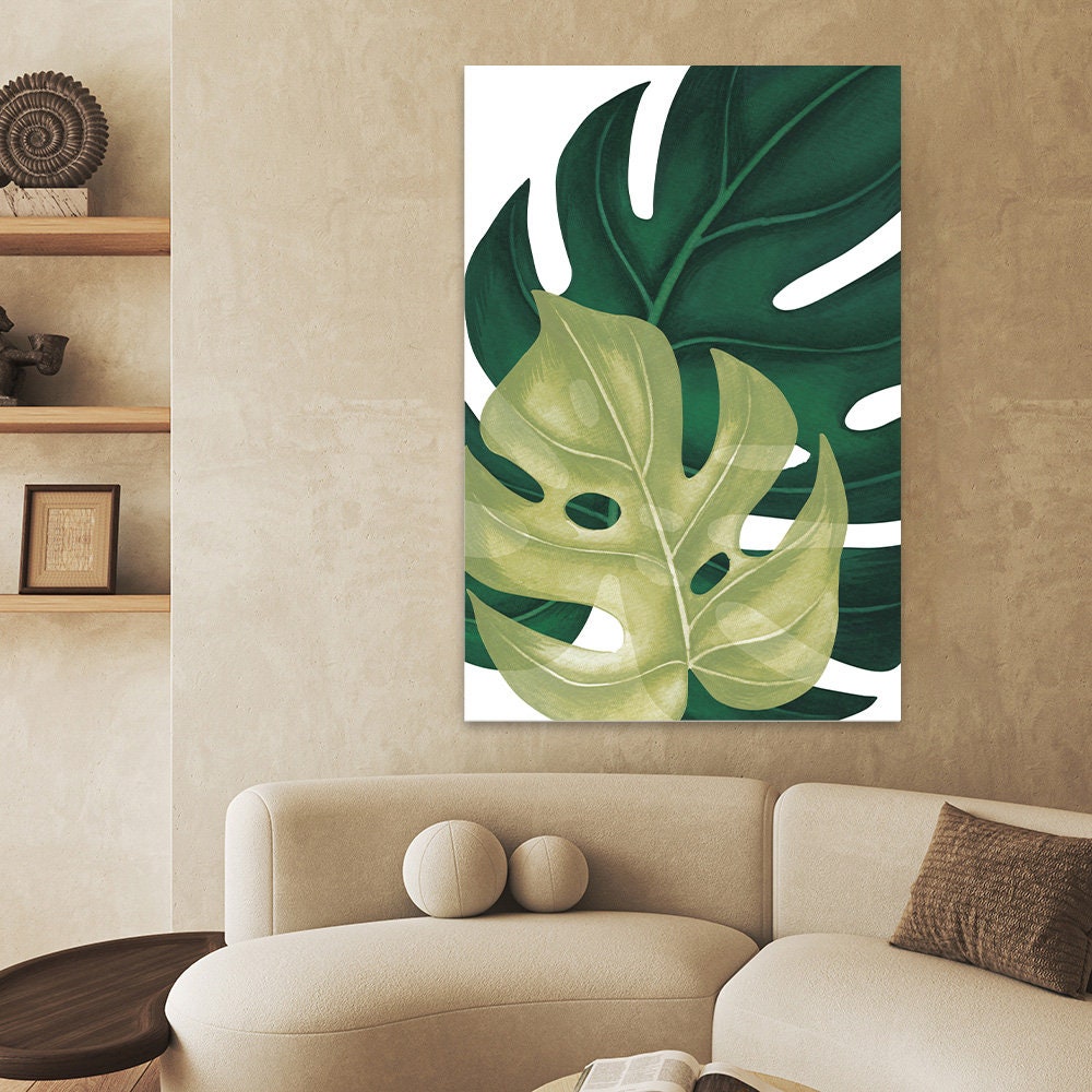 Botanical Tropical Biophilic Nature Monstera Plant Green Fine Art Metal Wall Glossy Large Aluminum Print Decor Modern Contemporary Painting