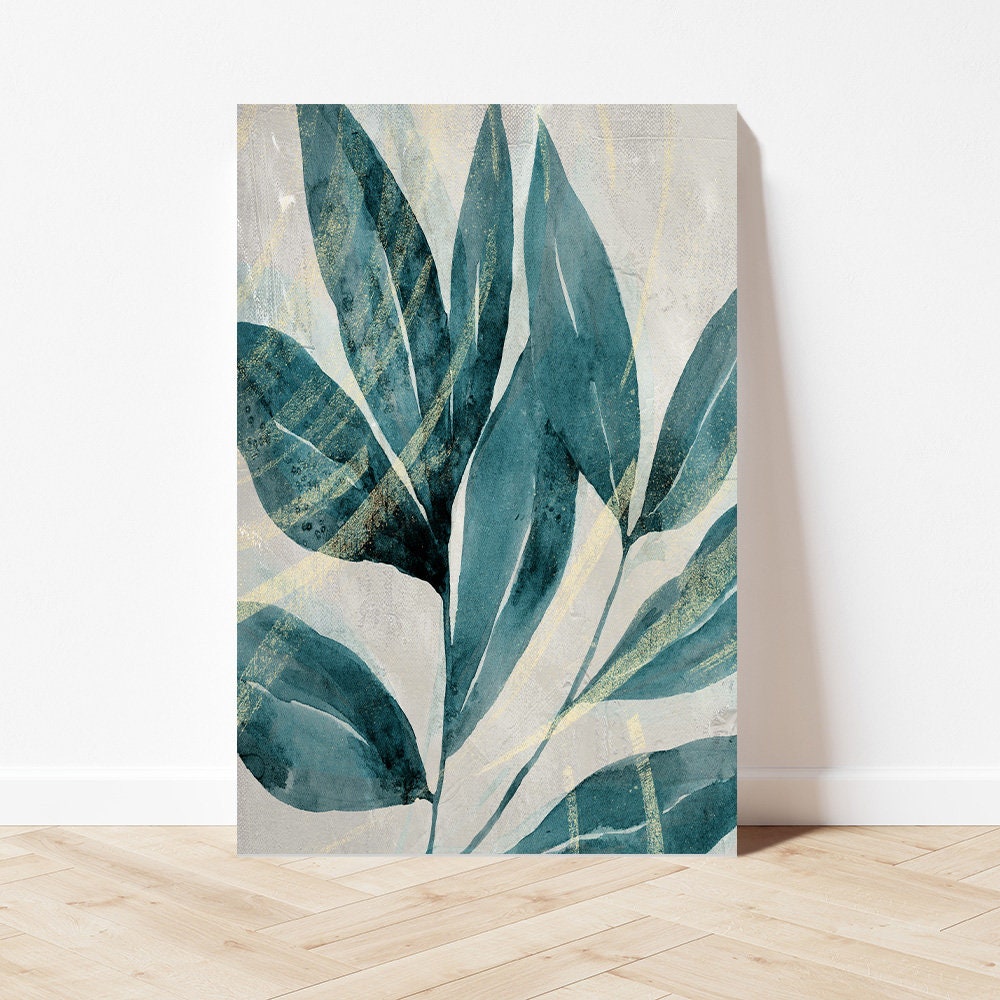 Painted Green Leaves Botanical Biophilic Nature Inspired Fine Art Metal Wall Glossy Large Aluminum Print Decor Modern Contemporary Painting