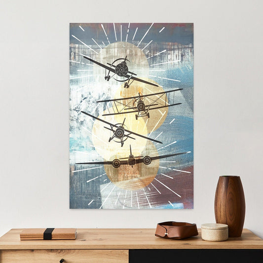 Aviation Airplane Flight Flying Bi-Plane Vintage Retro Art Metal Wall Glossy Large Aluminum Print Decor Modern Contemporary Painting Decor