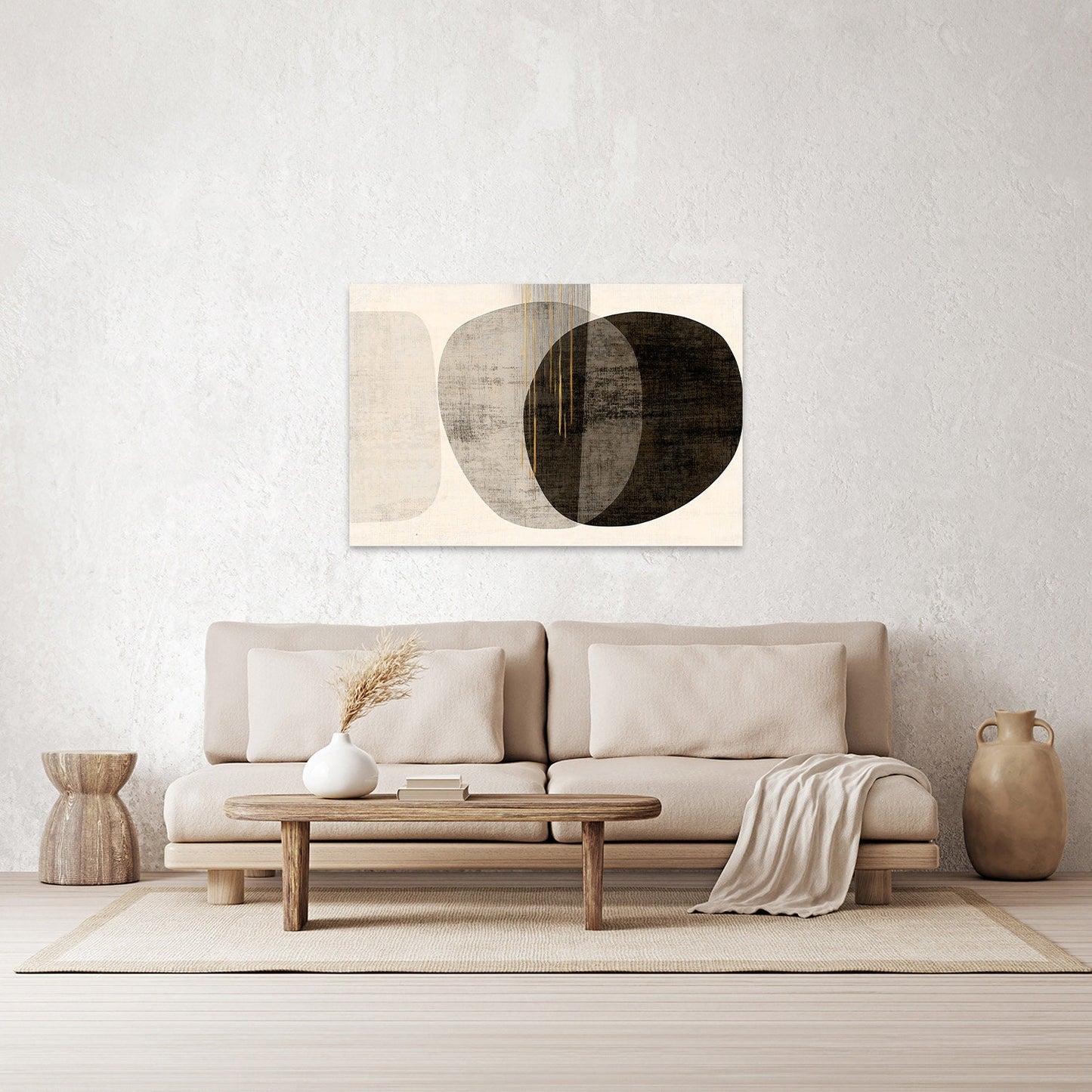 Abstract Shapes Organic Neutral Colors Textured Wabi Sabi Minimalist Metal Wall Print Glossy Large Aluminum Modern Mid-Century Painting I