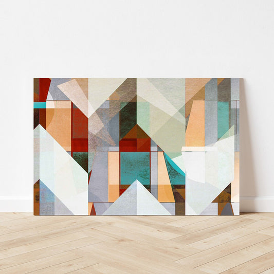 Cubist Geometric Metal Wall Art Earth Tone Abstract Minimalist Glossy Large Aluminum Print Colorful Home Decor Modern Contemporary Painting