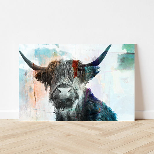 Highland Cow Art Painting Farm Animal Rustic Modern Farmhouse Art Print Wall Decor Animals Scottish Cow Wall Art Large Aluminum Metal Print