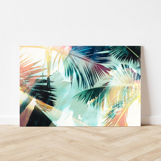 Abstract Palm Tree Coastal Colorful Boho Tropical Nature Modern Contemporary Metal Wall Art Glossy Large Aluminum Print Home Decor Painting