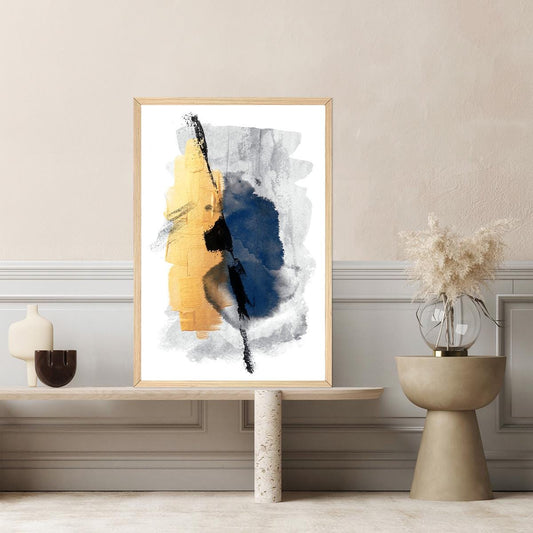 Watercolor Style Bold Abstract Minimalist Large Canvas Print Wall Art Black Blue Yellow White Painting Home Decor Modern Contemporary Art