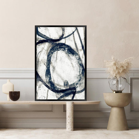 Large Abstract Modern Minimalist Canvas Wall Art Print Neutral Blue, Black & White Textured Bold Contemporary Framed Painting Home Decor