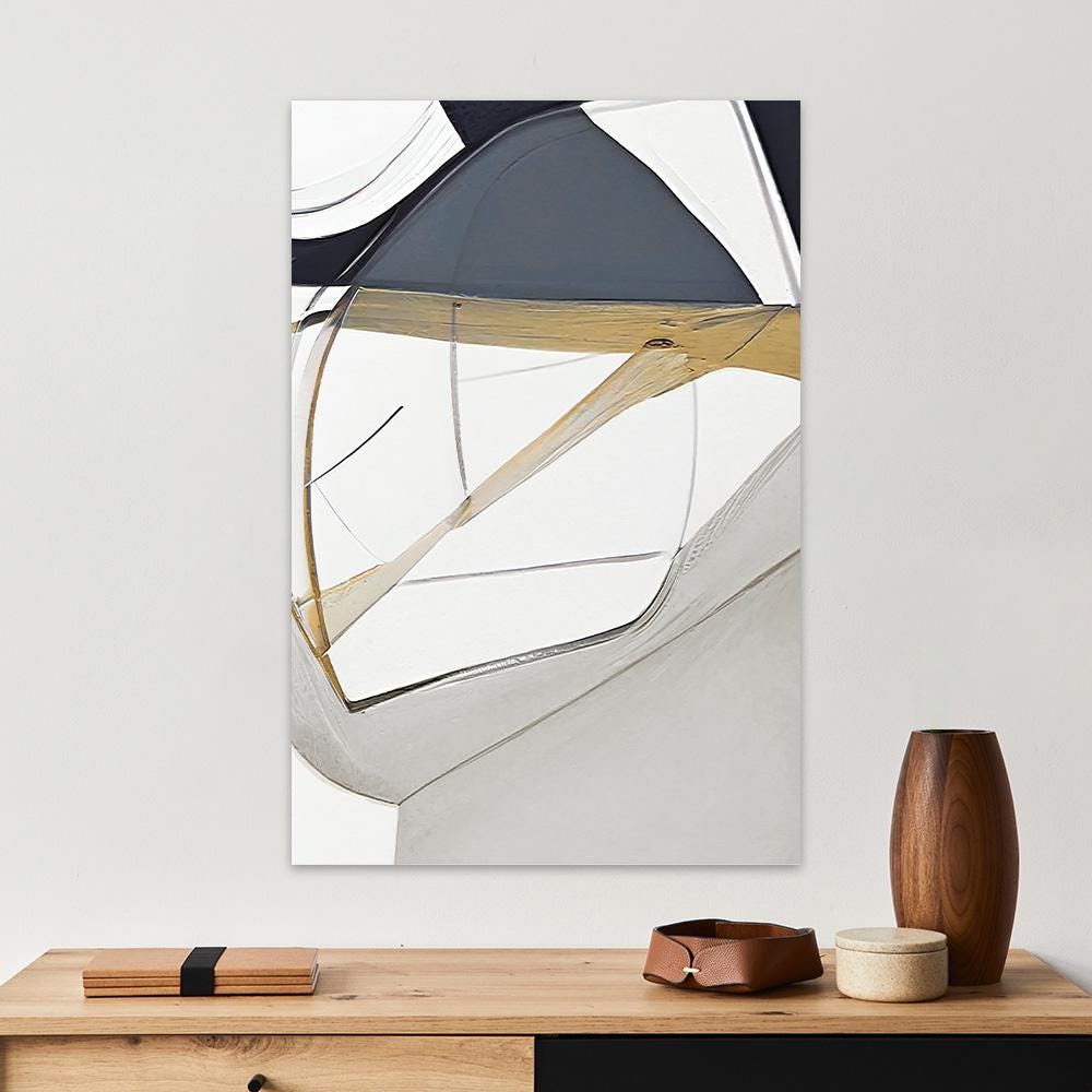 Abstract Minimalist Organic Shapes Large Framed Canvas Print Wall Art Neutrals Black White & Gray Decor Modern Contemporary Giclee Painting