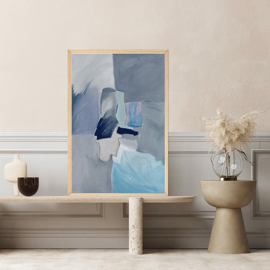 Large Abstract Color Block Blue Gray Minimalist Framed Canavs Wall Art Print Home Decor Modern Contemporary Painting Ready To Hang