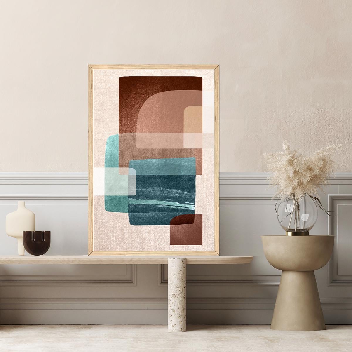 Southwestern Abstract Art Earth Tone, Retro BOHO, Large Minimalist Canvas Floater Framed, Modern Contemporary Wall Print Home Decor