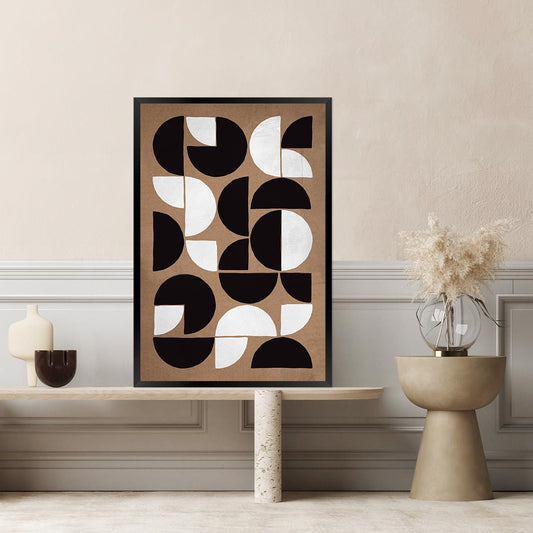 Bauhaus Mid Century Modern Minimalist Painted Halves Geometric MCM Retro Wall Art - Large Framed Canvas Print Contemporary Home Decor