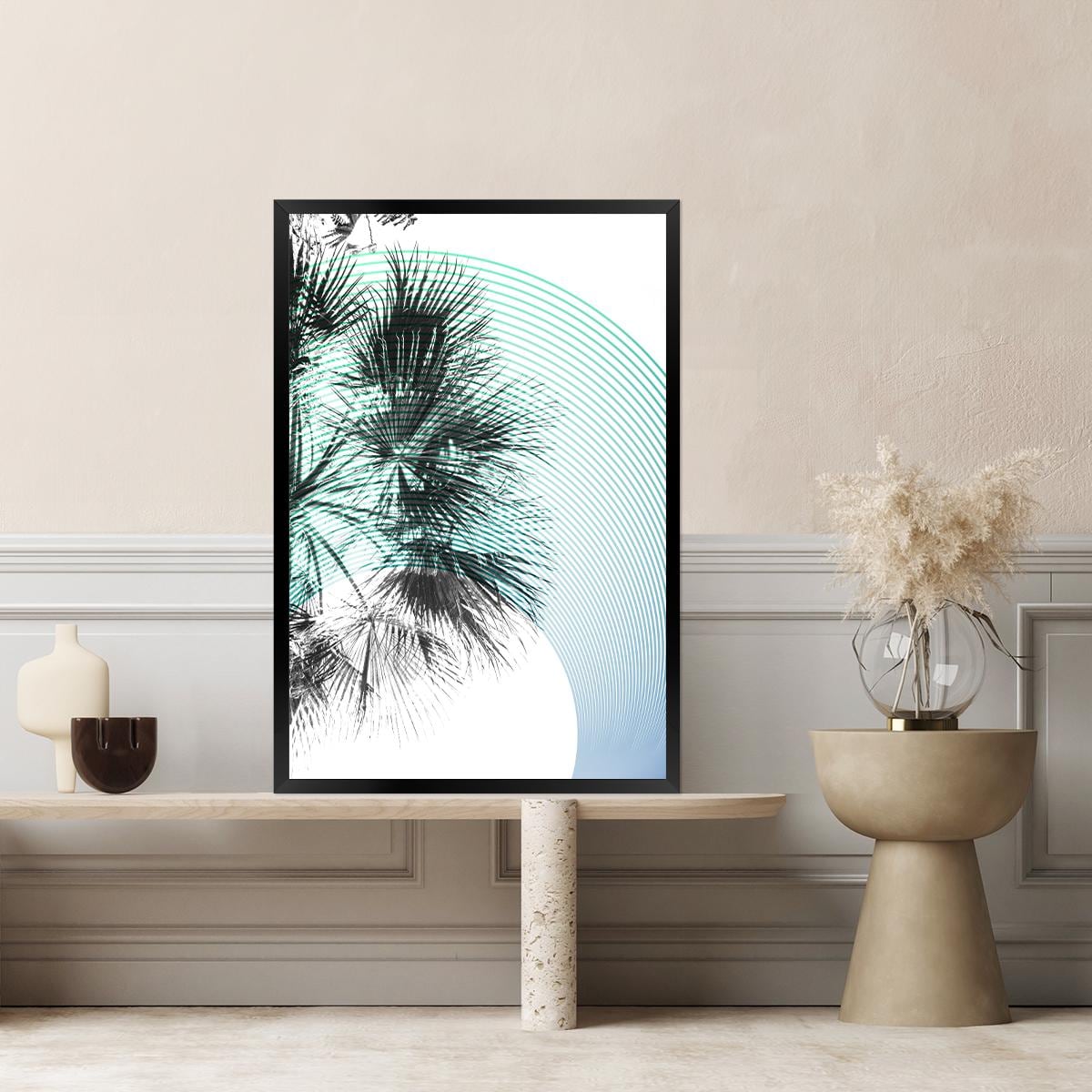 Modern Palm Tree BOHO Coastal Framed Canvas Wall Art Print -Contemporary Home Decor - Surf Beach Ocean Geometric Lines Painting