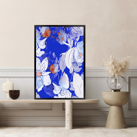 Bold Blue Floral Canvas Wall Art - Unique Colorful Abstract Bontanical Biophilic Flowers Framed Floater Print Large Modern Home Decor Gift 2