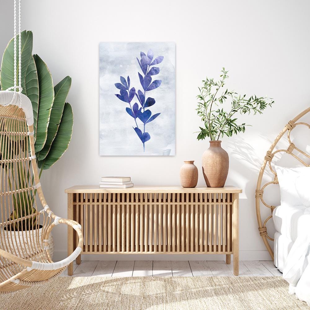 Blue & White Indigo Floral Botanical Minimalist Wall Art - Large Framed Canvas Print - Biophilic Design Modern Contemporary Painting 2