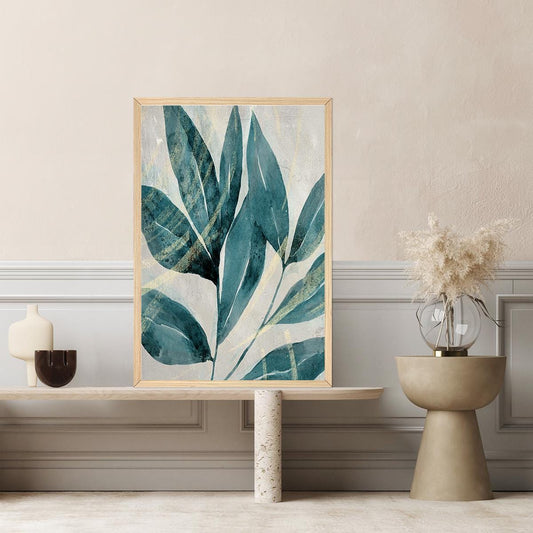 Painted Green Leaves Botanical Biophilic Nature Inspired Large Canvas Wall Art Framed Print Home Decor Modern Contemporary Painting