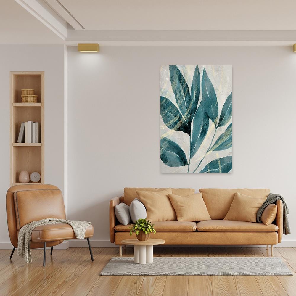 Painted Green Leaves Botanical Biophilic Nature Inspired Large Canvas Wall Art Framed Print Home Decor Modern Contemporary Painting