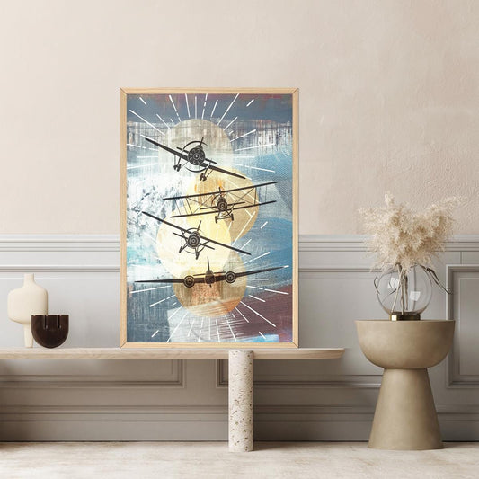 Airplane Art - Aviation Canvas Print - Framed Vintage Retro Aircraft Bi-Plane Wall Art -  Aircraft Home Decor - Gifts For Him - Man Cave