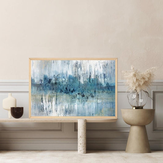 Blue Abstract Minimalist Brush Strokes Canvas Fine Art Print - Framed Modern Home Decor Wall Accent - Large Contemporary Painting